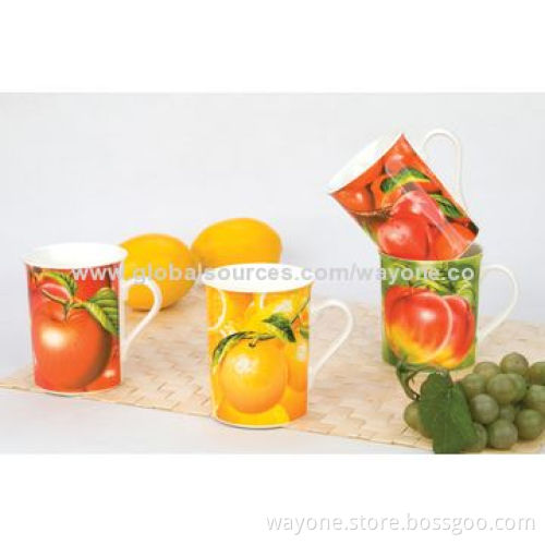 Fine China Mug with Fruit Design, Available in 12oz Volume, Measuring 8.3 x 9.5cm, Popular Shape
